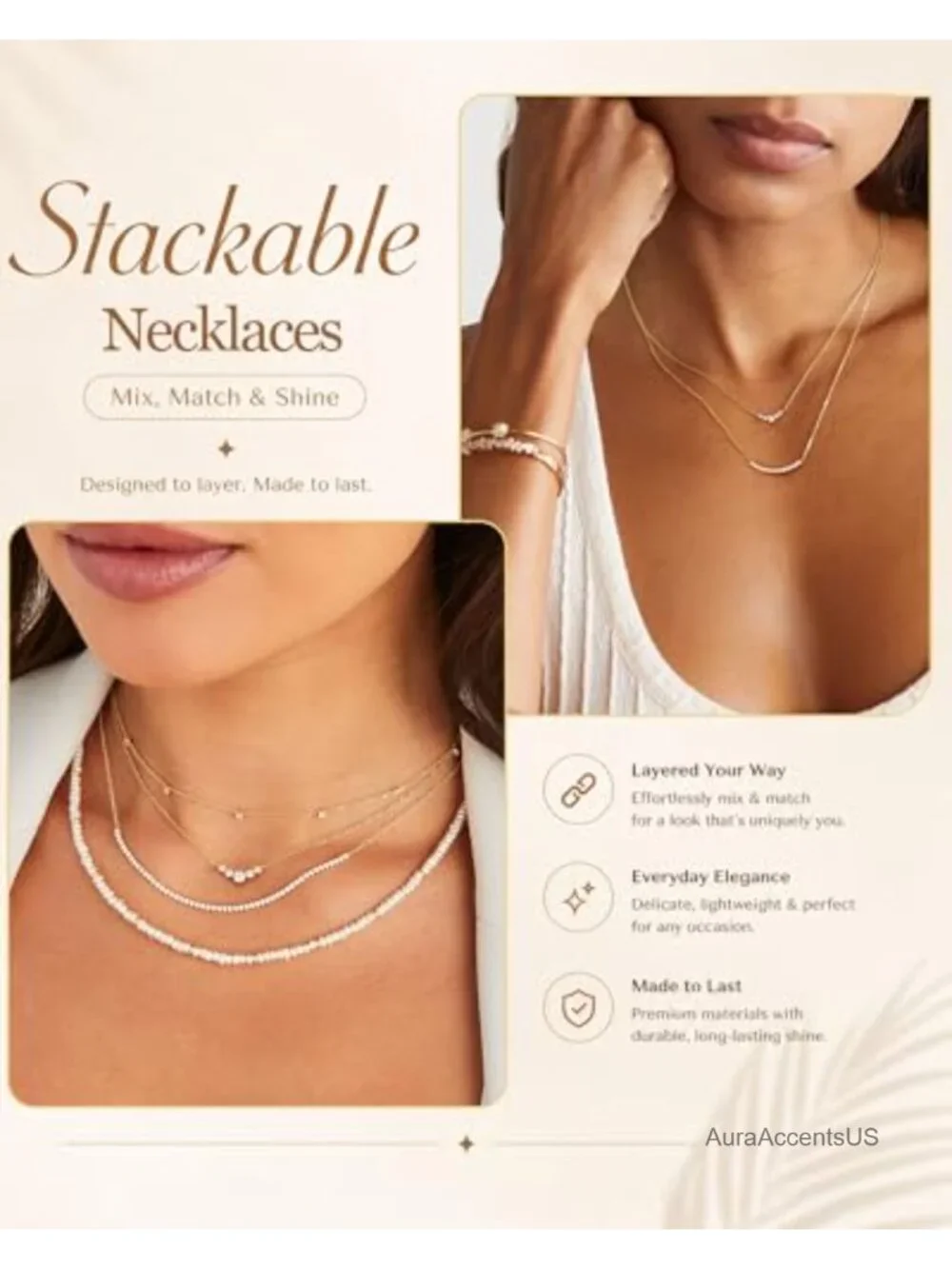 Cubic Zirconia Necklace for Women Adjustable Gold Plated Pendant 14k